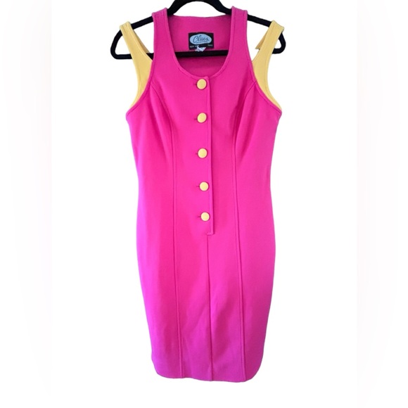 Vintage Clues Collection Barbie Pink Yellow Sleeveless Knee Length Dress Size M - Picture 7 of 10